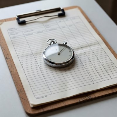 Stopwatch lying on a clipboard with a scouting template